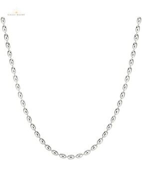 925 Sterling Silver Oval Rice Bead Strand Necklace 16" Lobster Clasp